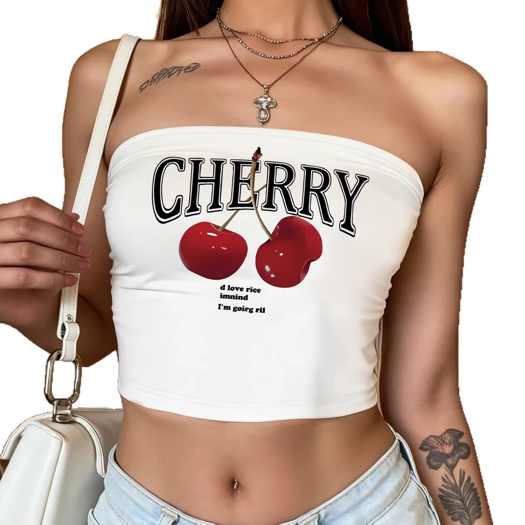 Damen Bandeau Top mit auffälligem Kirschmotiv EB