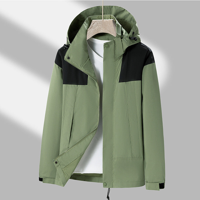 Herren leichte Softshelljacke mit kontrast-Schulterpaneel, verstellbarer Kapuze und Klettmanschetten EB