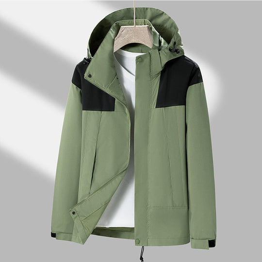 Herren leichte Softshelljacke mit kontrast-Schulterpaneel, verstellbarer Kapuze und Klettmanschetten EB