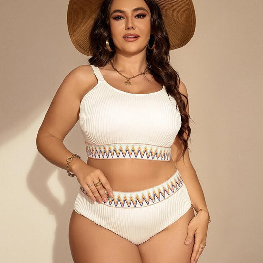Damen Crop-Top Bikini-Set mit hohem Bund und dekorativem Muster EB
