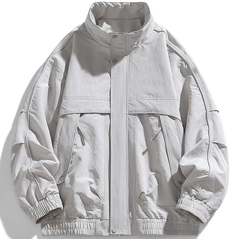 Herren urbaner Oversized Utility-Jacke mit versteckter Reißverschlussblende und elastischem Saum EB