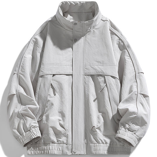 Herren urbaner Oversized Utility-Jacke mit versteckter Reißverschlussblende und elastischem Saum EB