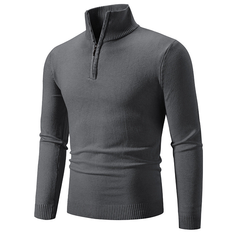 Herren nan Feinstrick-Halbzip-Pullover mit Rippen-Stehkragen und schmaler Passform EB