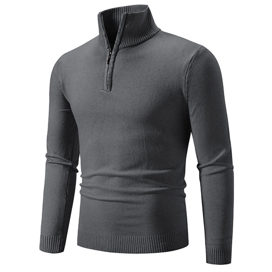 Herren nan Feinstrick-Halbzip-Pullover mit Rippen-Stehkragen und schmaler Passform EB