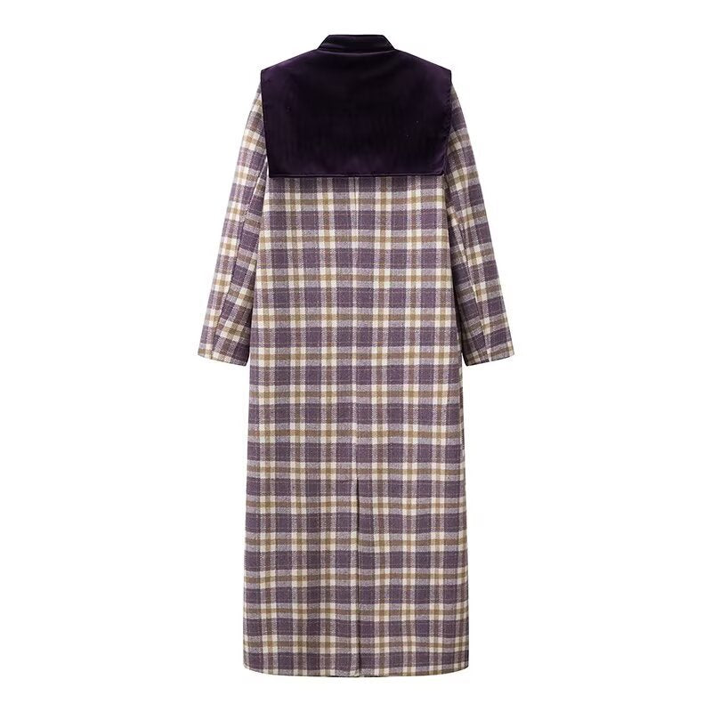 Damen Karierter Trenchcoat mit luxuriösen Veloursdetails EB