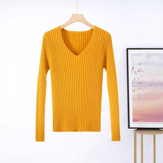 Damen Feinstrickpullover mit V-Ausschnitt und Rippenstruktur EB