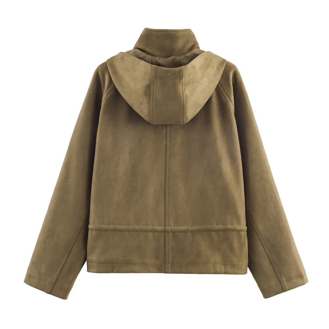 Damen modische Übergangsjacke mit Kapuze und praktischen Taschen EB