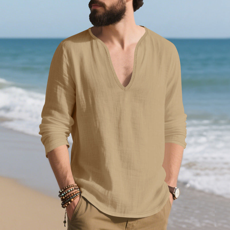 Herren lässiges Langarmshirt mit V-Ausschnitt aus hochwertigem Baumwollmix EB