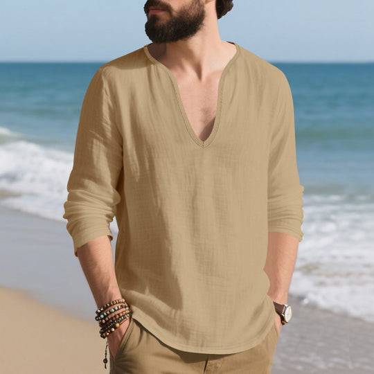 Herren lässiges Langarmshirt mit V-Ausschnitt aus hochwertigem Baumwollmix EB