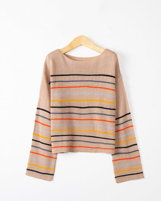 Damen Oversized Streifenpullover aus weichem Material mit weitem Schnitt EB