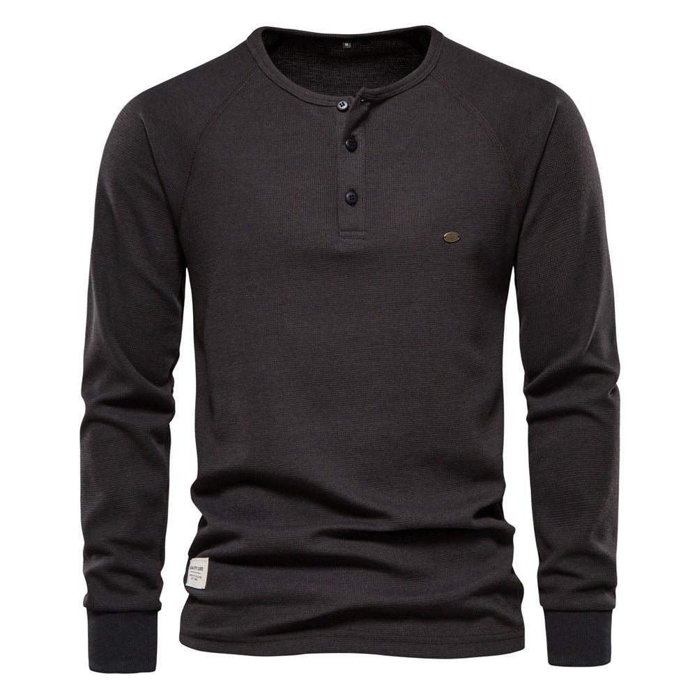 Herren Langarm-Henley-Shirt mit strukturierter Oberfläche und modischer Knopfleiste EB