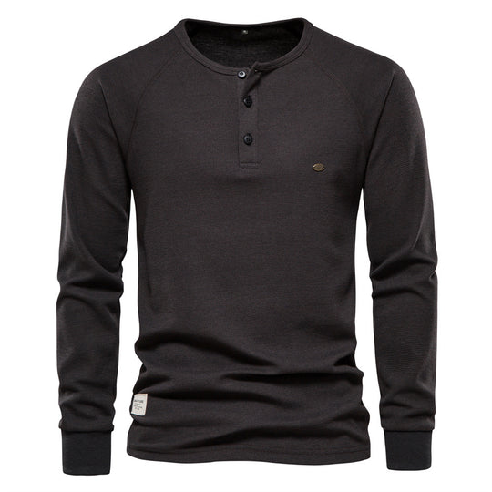 Herren Langarm-Henley-Shirt mit strukturierter Oberfläche und modischer Knopfleiste EB