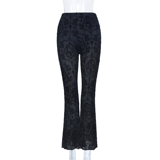 Damen Elegante Spitzenhose mit hohem Bund und geschmackvollem Muster EB