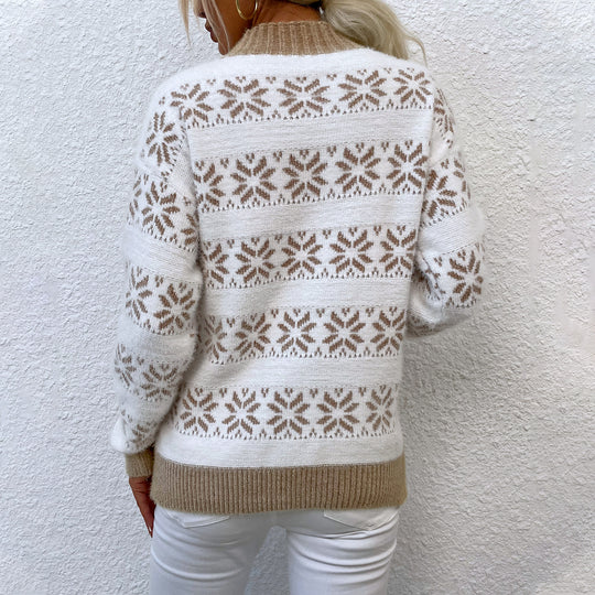Damen Strickpullover mit Wintermotiv und hochgeschlossenem Kragen EB