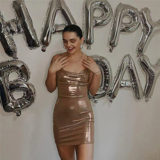 Damen Figurbetontes Minikleid mit glänzendem Finish EB