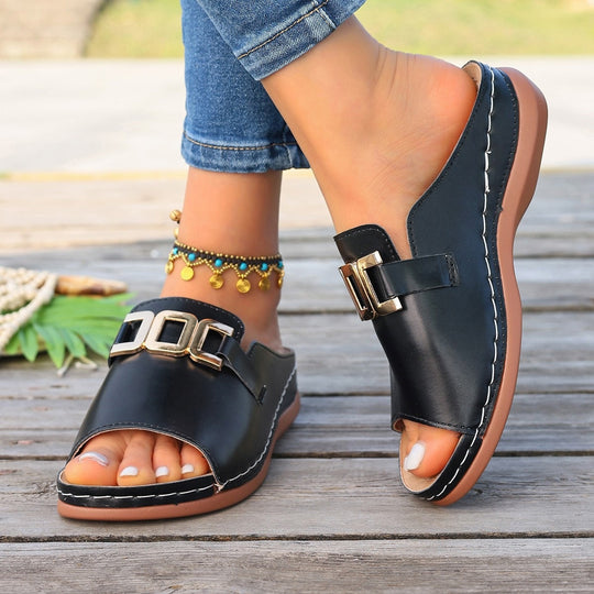 Damen Komfortable Mules mit eleganten Schnallenakzenten EB