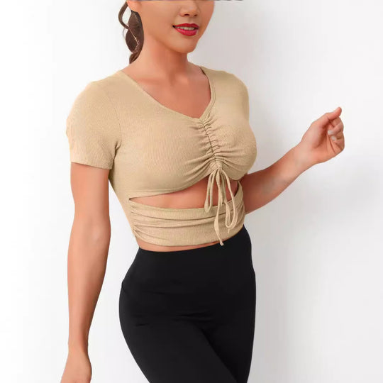 Damen Cropped Top mit Schnürung und V-Ausschnitt EB
