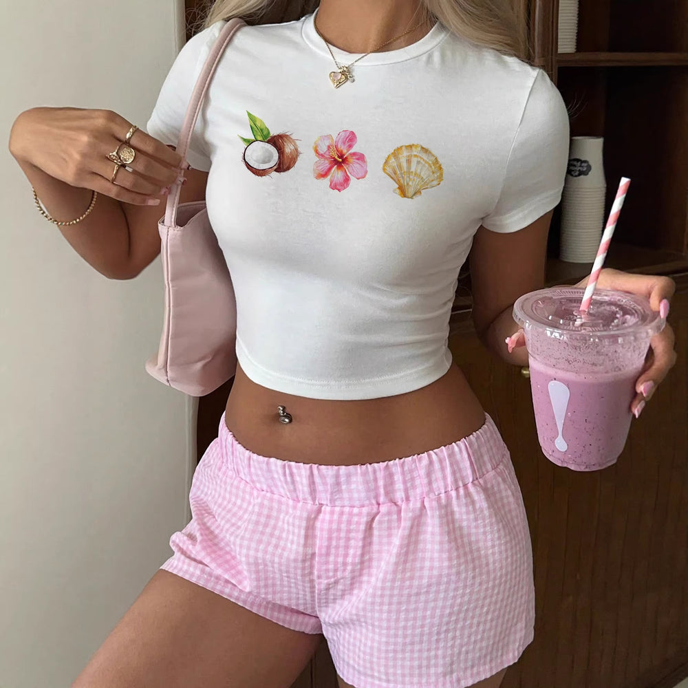 Damen Crop-Top mit sommerlichem Motiv EB