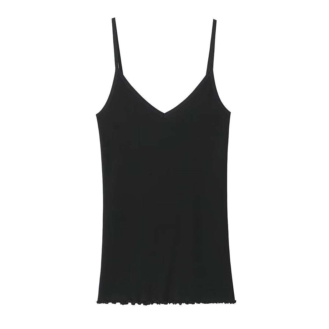 Damen Spaghettiträgeroberteil mit elegantem V-Ausschnitt und softer Textur EB
