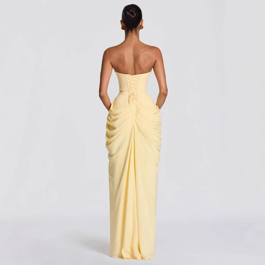 Damen Elegantes Bandeau Abendkleid mit Raffungen und Beinschlitz EB