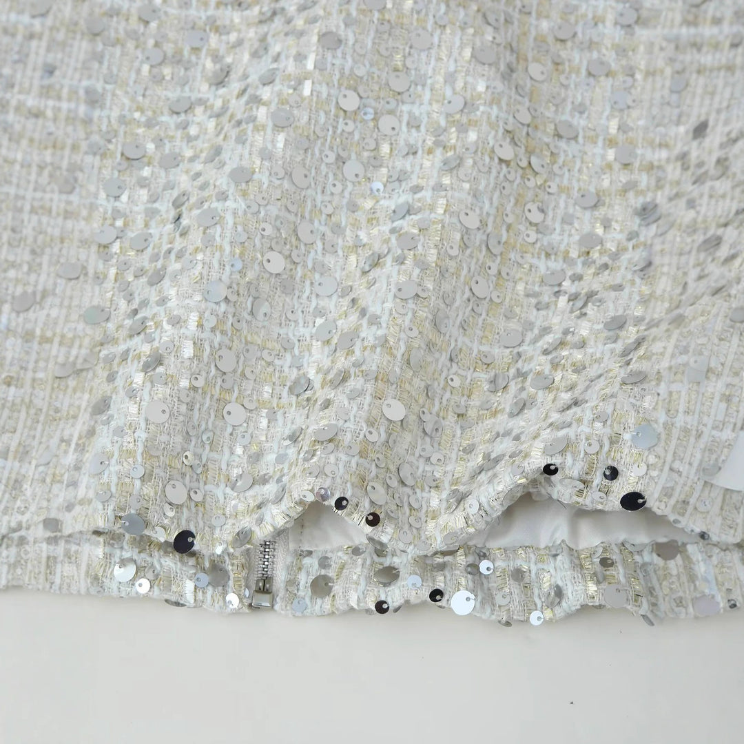 Damen Glitzernde Jacke mit Rundhalsausschnitt und verstecktem Reißverschluss EB