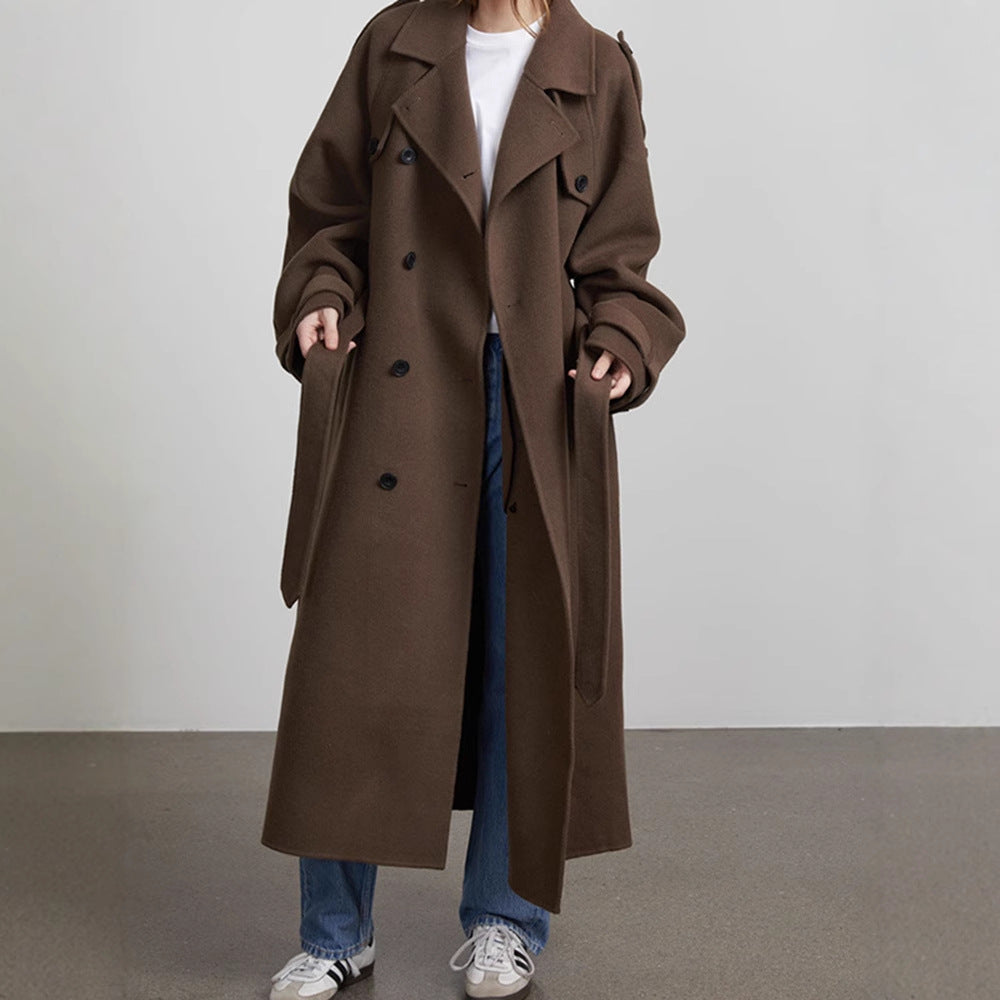 Damen Oversized Trenchcoat aus hochwertigem Wollgemisch mit doppelter Knopfleiste EB