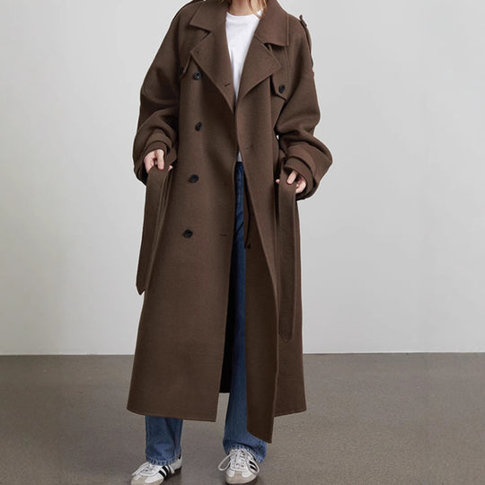 Damen Oversized Trenchcoat aus hochwertigem Wollgemisch mit doppelter Knopfleiste EB