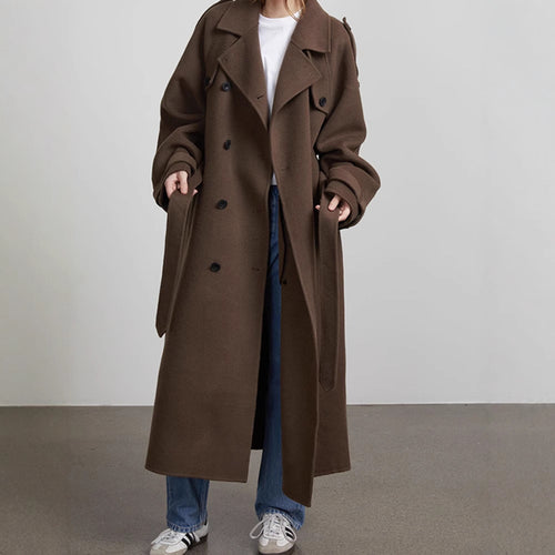 Damen Oversized Trenchcoat aus hochwertigem Wollgemisch mit doppelter Knopfleiste EB