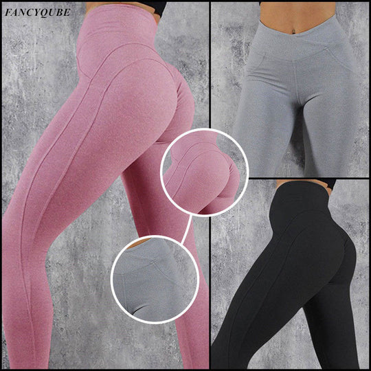 Damen Hochwertige Fitness-Leggings mit hohem Bund und Seitentaschen EB