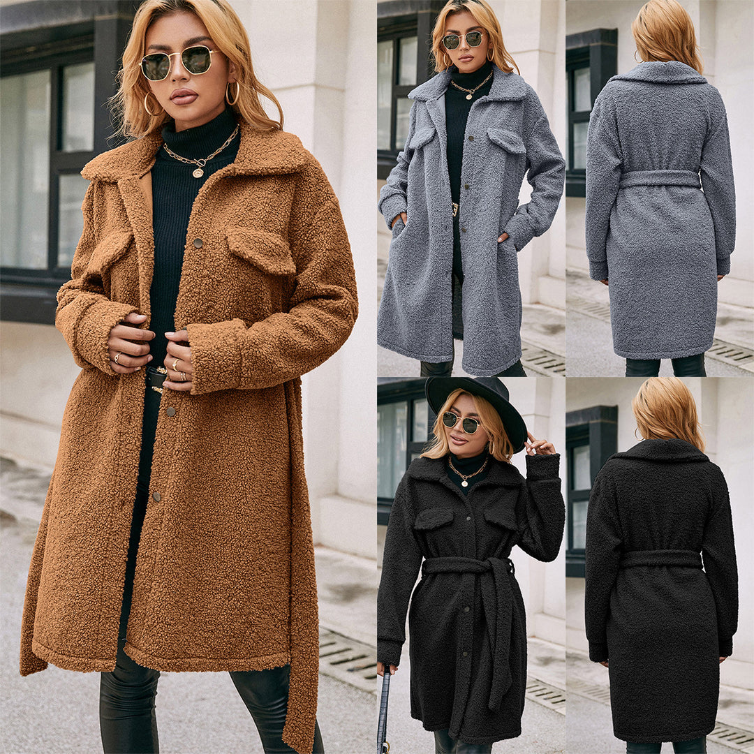 Damen Kuschelige Teddyjacke mit großzügigen Taschen und Knopfdetails EB