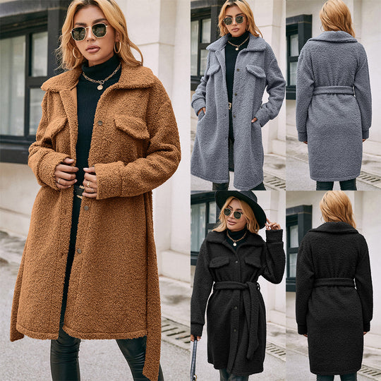 Damen Kuschelige Teddyjacke mit großzügigen Taschen und Knopfdetails EB