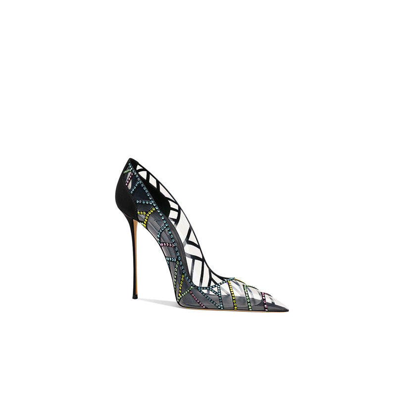 Damen elegante High Heel Pumps mit glitzerndem Strass-Design EB