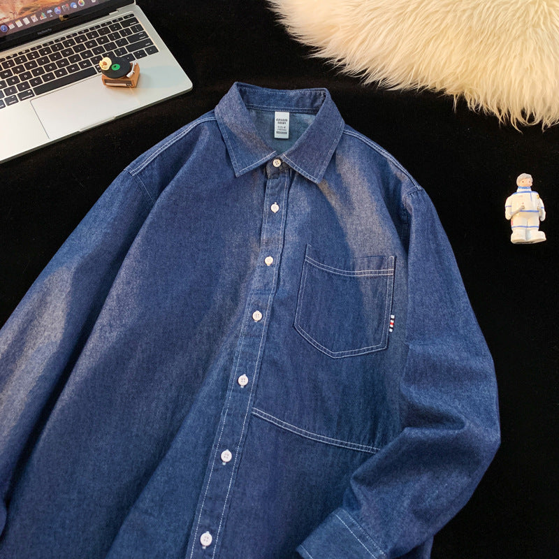 Herren Denim Longsleeve Hemd mit klassischem Button-Down-Kragen EB