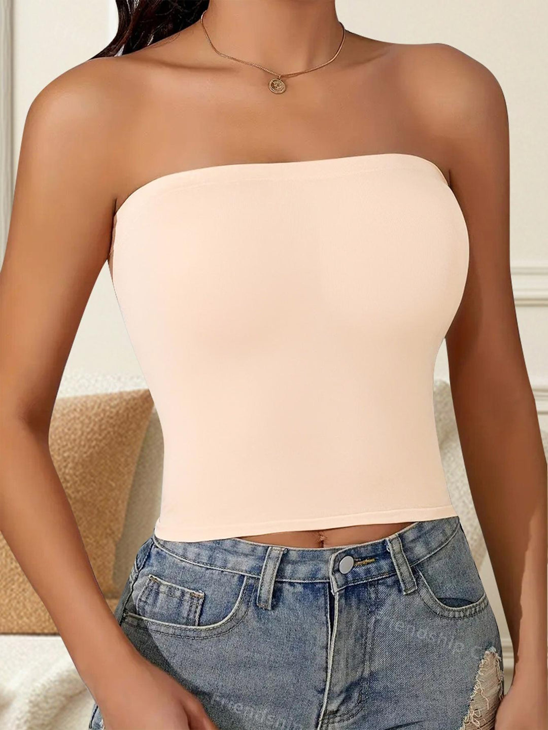 Damen Bandeau-Oberteil mit dekorativem Ketten-Design und elastischer Passform EB
