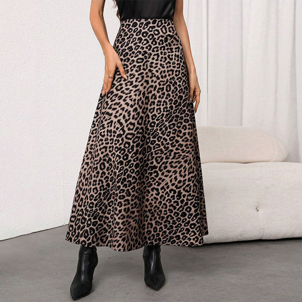 Damen Maxirock mit hohem Bund, ausgestellter A-Linie und markantem Leopardenprint Eichborn Berlin