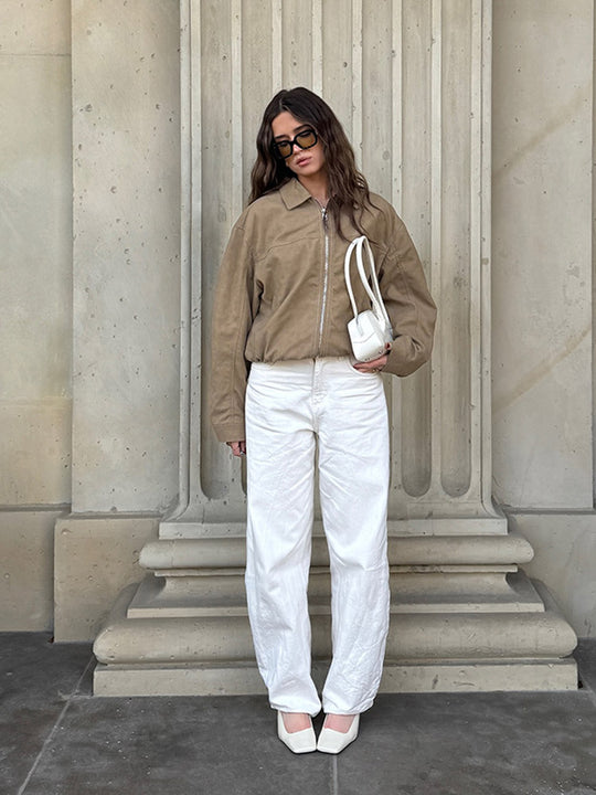 Damen lässige Wildlederjacke im Oversized-Schnitt EB