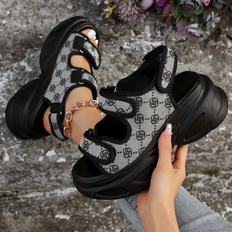 Damen Glamouröse Plateau-Sandalen mit verstellbaren Riemen und funkelnden Applikationen EB