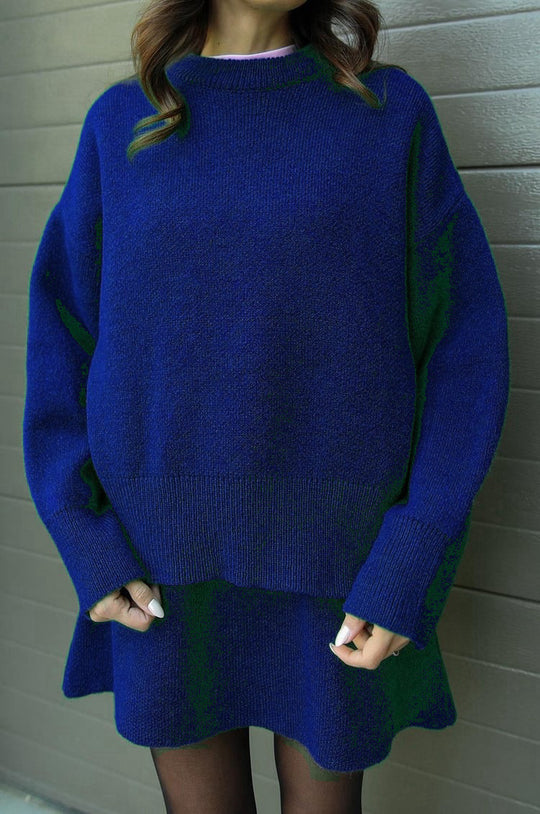 Damen bequemer Strickpullover mit überschnittenen Schultern und modischem Saum EB
