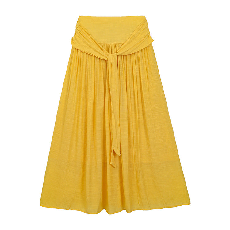 Damen  fließender Maxirock mit Wickel-Umschlagbund und taillierendem Bindegürtel EB