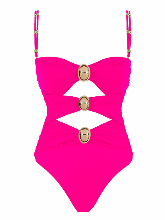 Damen Einteiler-Badeanzug mit raffinierten Cut-Outs und dekorativen Metallakzenten EB