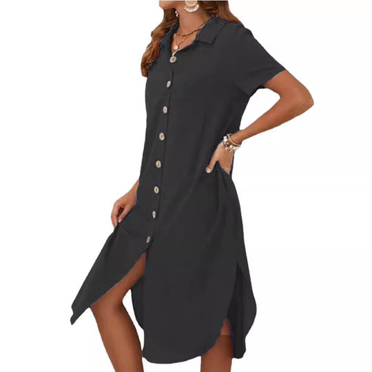 Damen Hemdkleid mit Knopfleiste und Seitenschlitzen EB