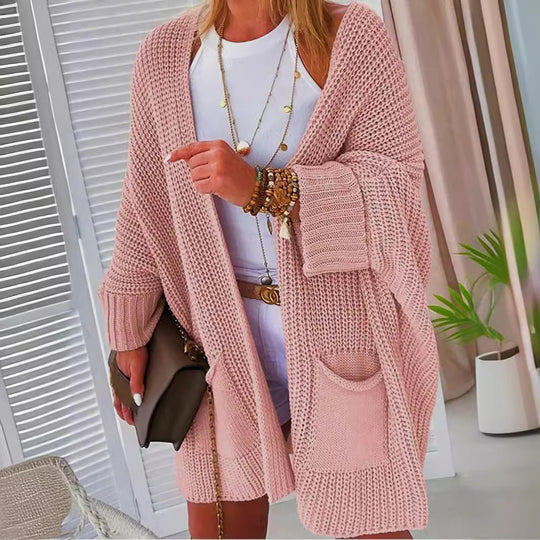 Damen Grobstrick-Cardigan mit offenen Ärmeln und praktischen Eingrifftaschen EB