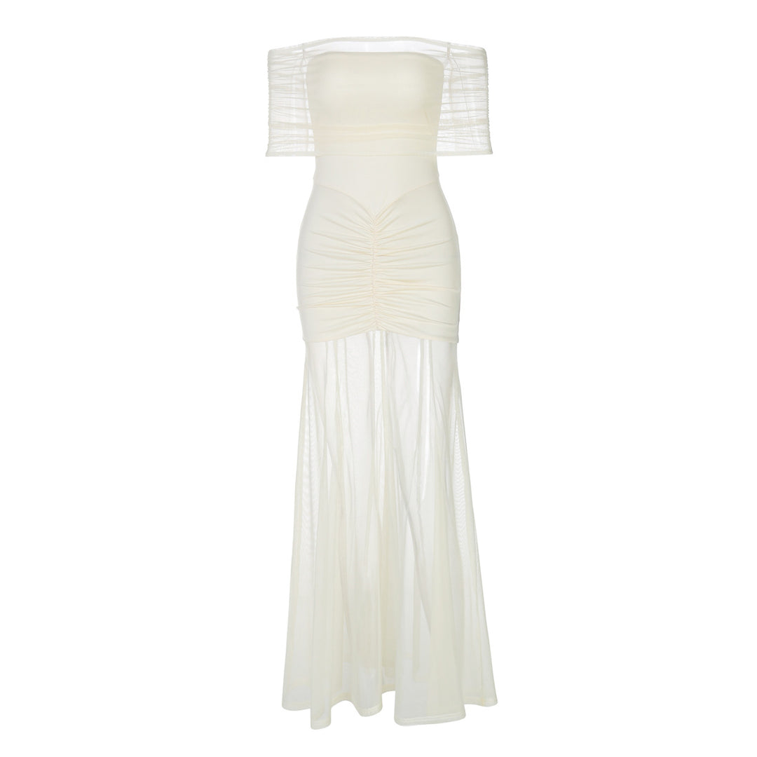 Damen Figurbetontes Maxikleid mit transparenten Ärmeln EB