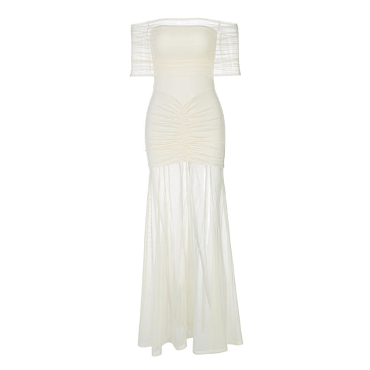 Damen Figurbetontes Maxikleid mit transparenten Ärmeln EB