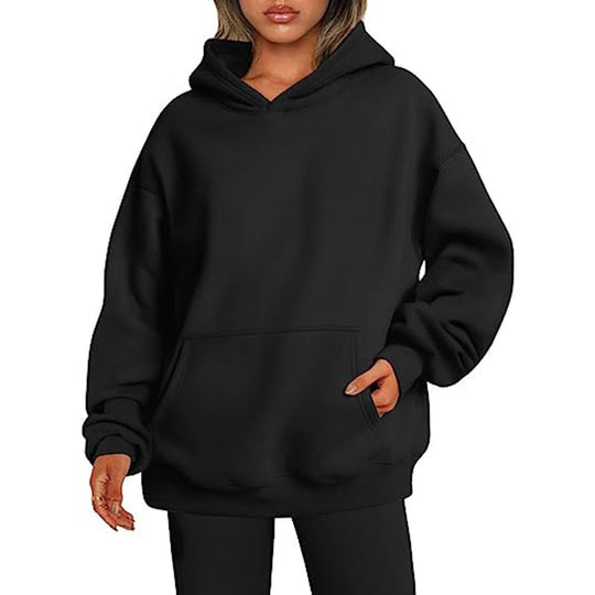 Damen nan Oversize Kapuzenpullover aus weicher Baumwollmischung mit Kängurutasche EB