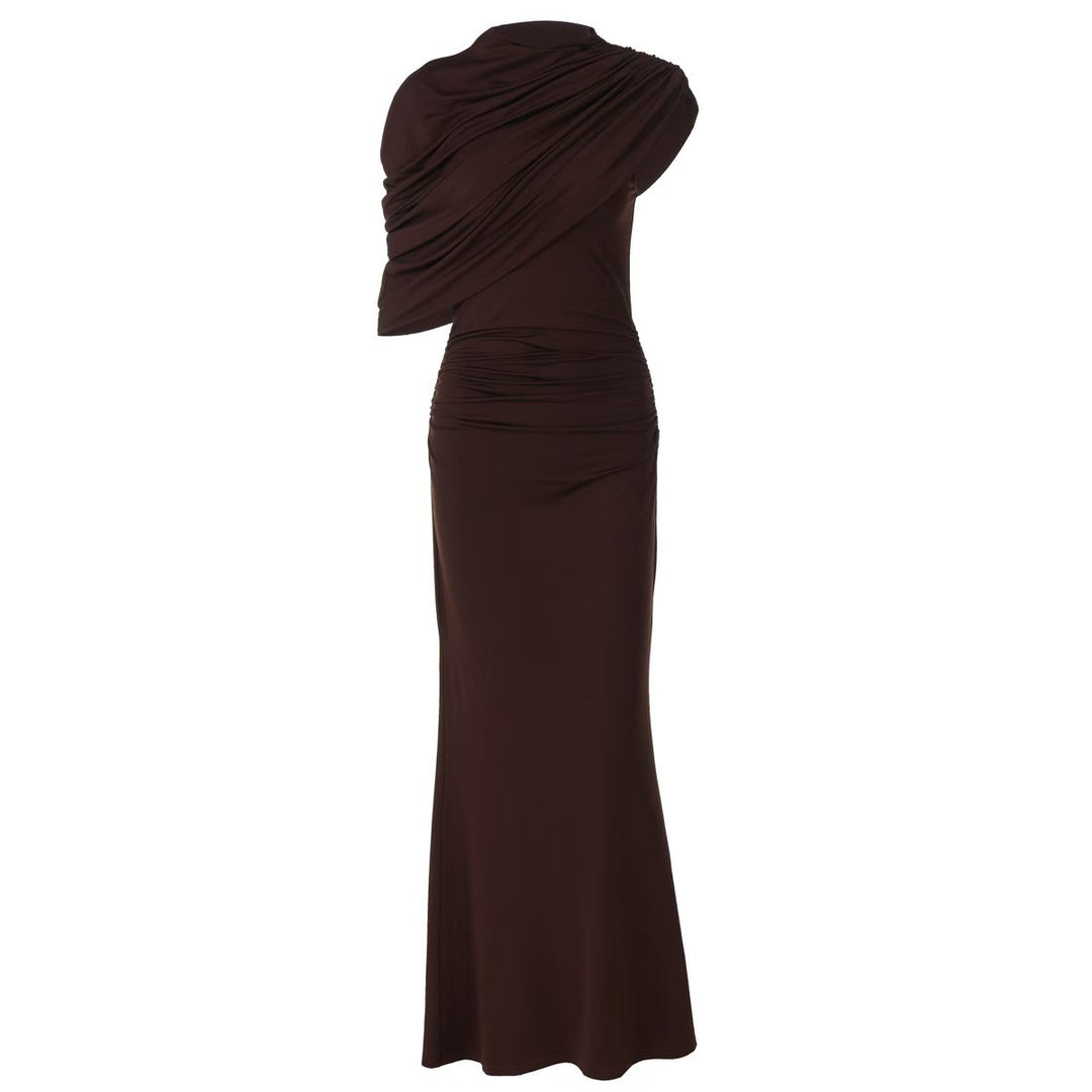 Damen Elegantes Maxikleid mit asymmetrischen Drapierungen und figurschmeichelndem Schnitt EB