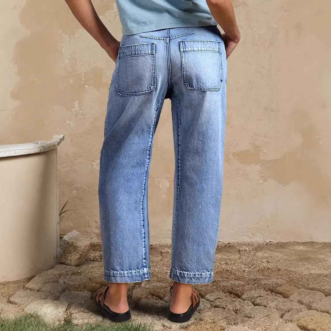Damen lockere Jeans mit stylish cropped Schnitt und hohem Bund EB