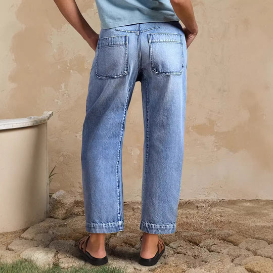 Damen lockere Jeans mit stylish cropped Schnitt und hohem Bund EB