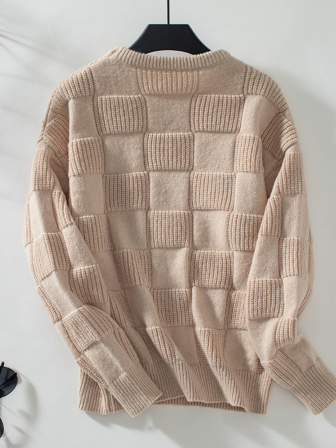 Damen Strickpullover mit modischem Karomuster und lässigem Schnitt EB
