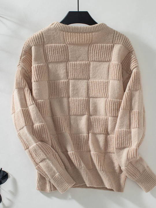 Damen Strickpullover mit modischem Karomuster und lässigem Schnitt EB